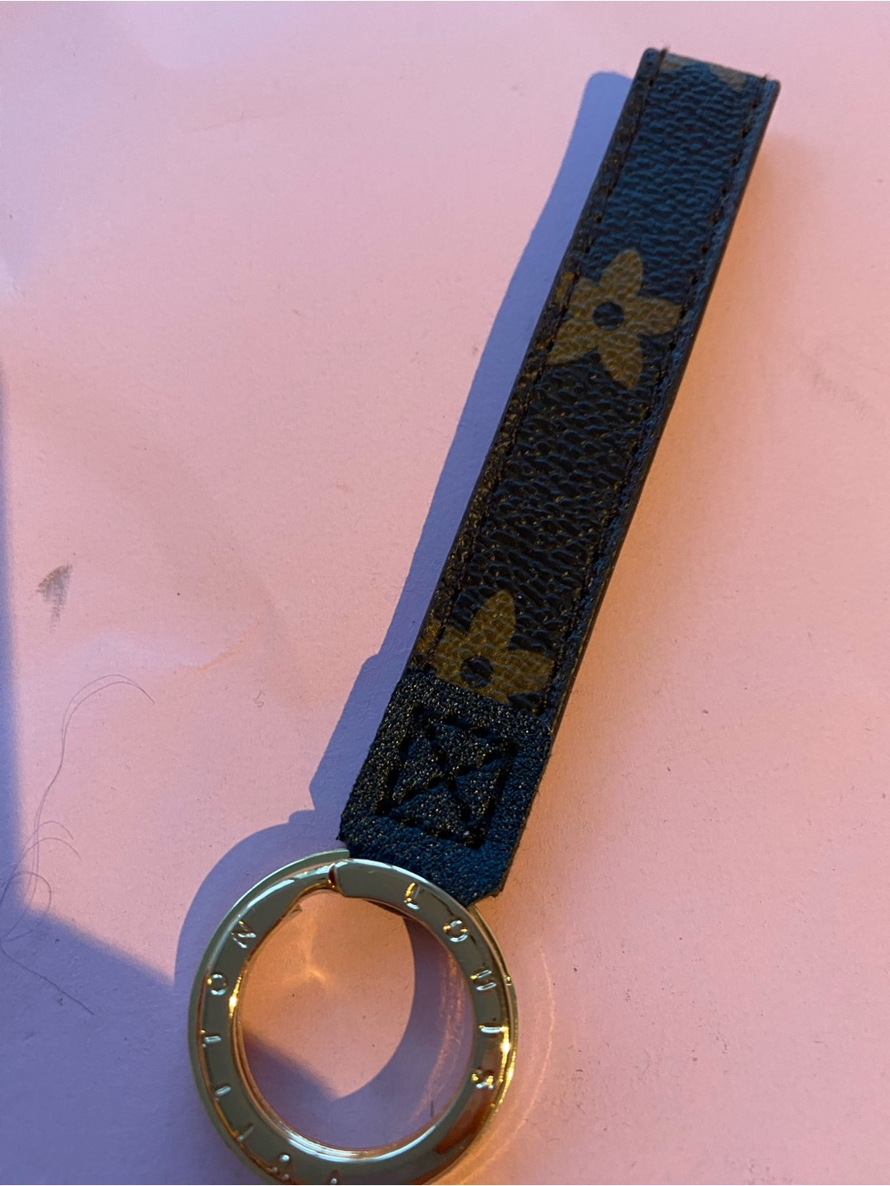 Unbranded Monogram-Style Black and Brown Leather Keyring Strap